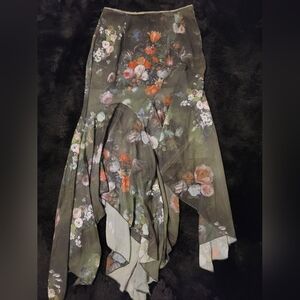 Delia's By Dolls Kill Green Floral Asymetrical Hem Maxi Skirt